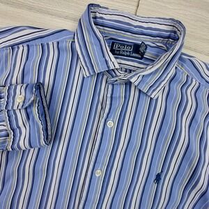 Polo Ralph Lauren Button Down Shirt Mens Large Blue Striped Cotton Preppy Frat